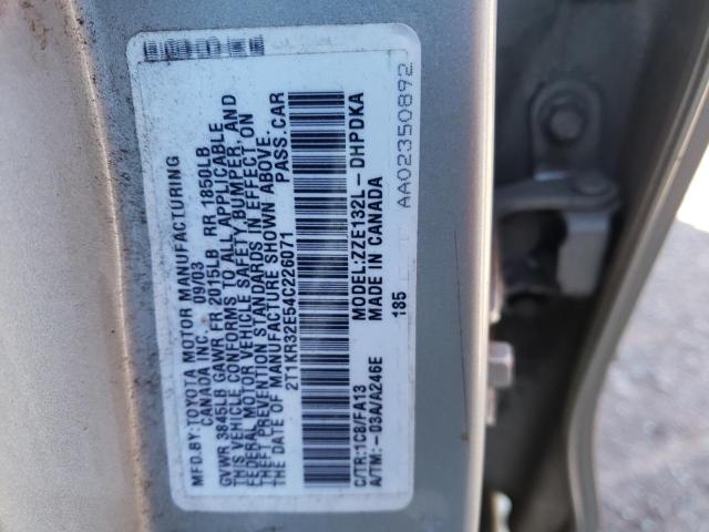 2T1KR32E54C226071 - 2004 TOYOTA COROLLA MA XR SILVER photo 12