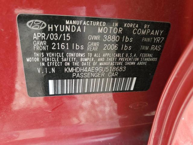 KMHDH4AE9GU518683 - 2016 HYUNDAI ELANTRA SE RED photo 12