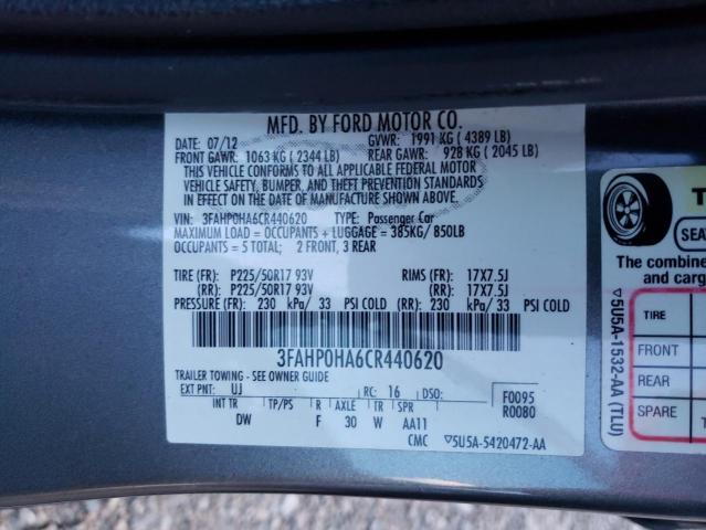 3FAHP0HA6CR440620 - 2012 FORD FUSION SE GRAY photo 13