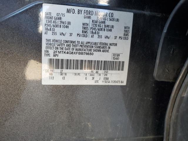 2FMTK4G8XFBB76650 - 2015 FORD EDGE SE GRAY photo 13