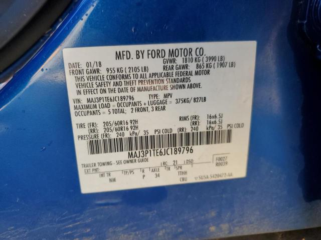 MAJ3P1TE6JC189796 - 2018 FORD ECOSPORT SE BLUE photo 13