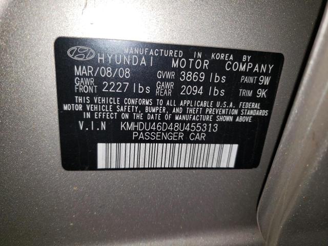 KMHDU46D48U455313 - 2008 HYUNDAI ELANTRA GLS GOLD photo 12