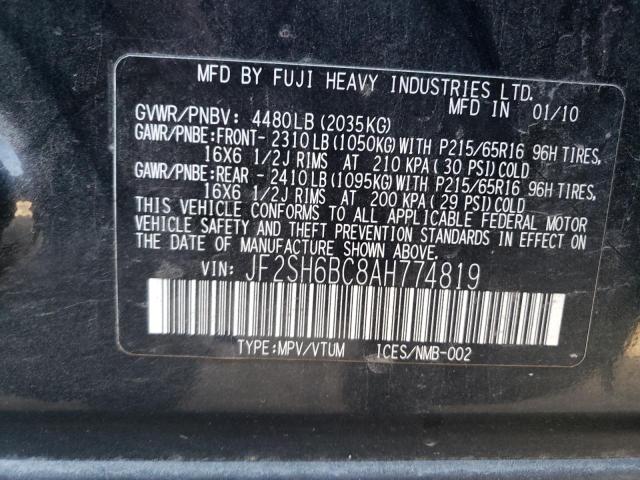 JF2SH6BC8AH774819 - 2010 SUBARU FORESTER XS Qara foto 12