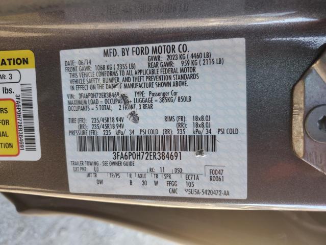 3FA6P0H72ER384691 - 2014 FORD FUSION SE GRAY photo 12