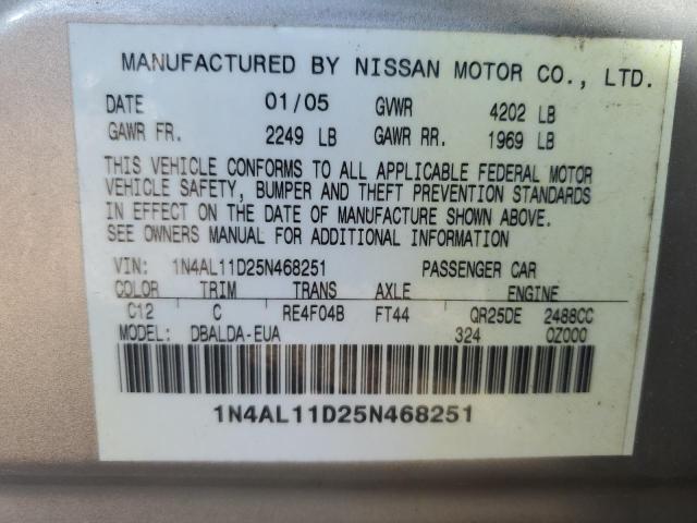 1N4AL11D25N468251 - 2005 NISSAN ALTIMA S GOLD photo 13