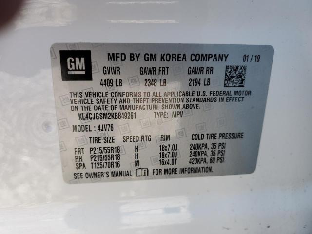 KL4CJGSM2KB849261 - 2019 BUICK ENCORE ESSENCE WHITE photo 13