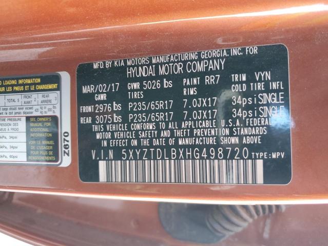 5XYZTDLBXHG498720 - 2017 HYUNDAI SANTA FE S ORANGE photo 14