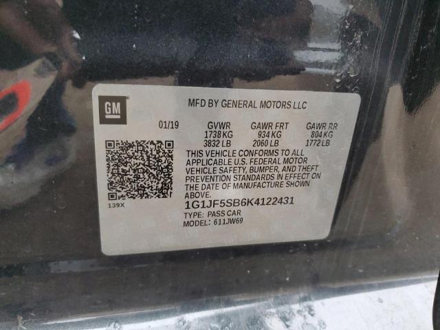 1G1JF5SB6K4122431 - 2019 CHEVROLET SONIC PREMIER GRAY photo 12