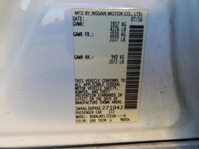 1N4AL3APXGC271042 - 2016 NISSAN ALTIMA 2.5 WHITE photo 12