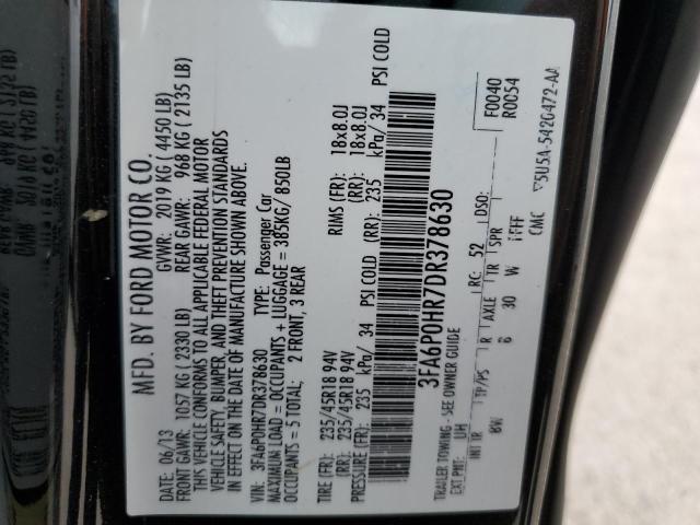 3FA6P0HR7DR378630 - 2013 FORD FUSION SE BLACK photo 12