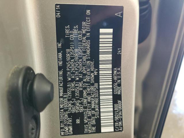 5TDJKRFH6ES037588 - 2014 TOYOTA HIGHLANDER XLE BEIGE photo 14