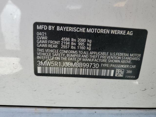 3MW5R1J08M8B99730 - 2021 BMW 330I WHITE photo 12