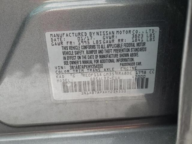 3N1AB7APXHY254550 - 2017 NISSAN SENTRA S GRAY photo 12