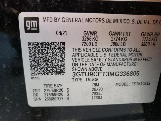 3GTU9CET3MG336805 - 2021 GMC SIERRA K1500 ELEVATION BLACK photo 12