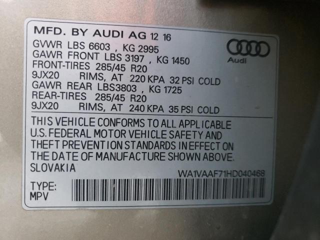 WA1VAAF71HD040468 - 2017 AUDI Q7 PRESTIGE GOLD photo 13