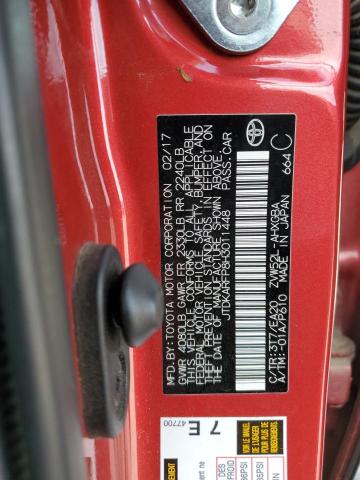 JTDKARFP8H3011448 - 2017 TOYOTA PRIUS PRIM წითელი ფოტო 12