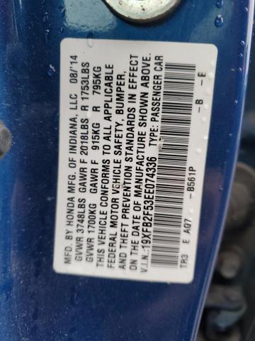 19XFB2F53EE074336 - 2014 HONDA CIVIC LX BLUE photo 12