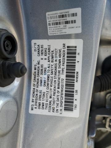 2HGFC2F87KH531772 - 2019 HONDA CIVIC SPORT 银色 照片 13