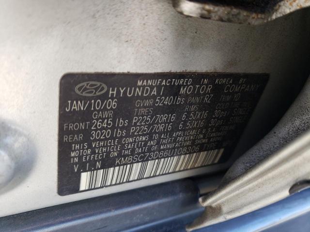 KM8SC73D86U108306 - 2006 HYUNDAI SANTA FE GLS SILVER photo 13