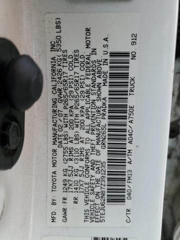 5TEJU62N87Z391235 - 2007 TOYOTA TACOMA DOUBLE CAB PRERUNNER WHITE photo 13