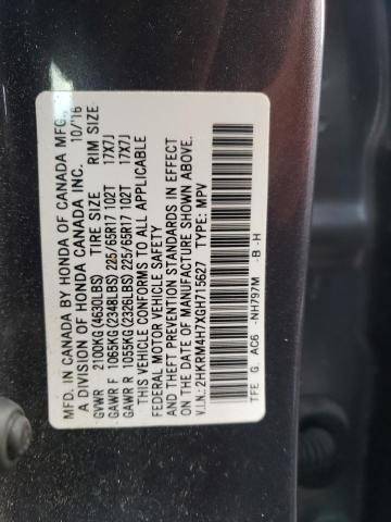 2HKRM4H7XGH715627 - 2016 HONDA CR-V EXL GRAY photo 13