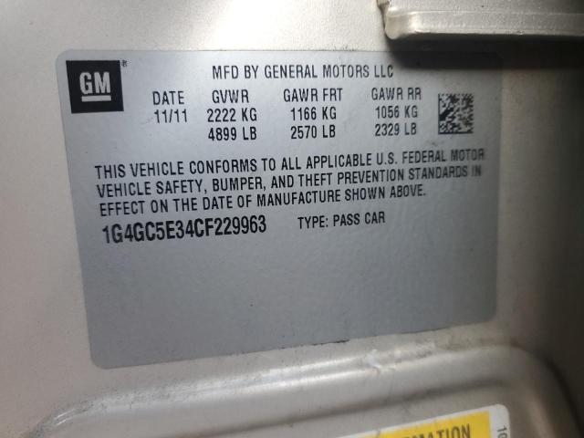 1G4GC5E34CF229963 - 2012 BUICK LACROSSE Бежевый фото 12