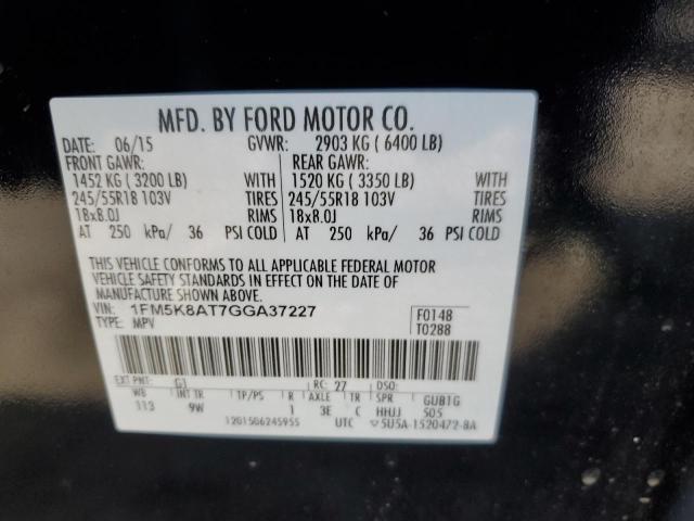 1FM5K8AT7GGA37227 - 2016 FORD EXPLORER POLICE INTERCEPTOR أسود صورة 12