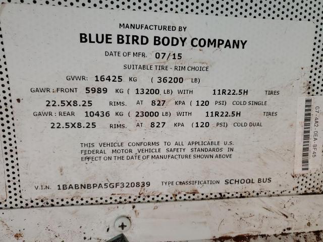 1BABNBPA5GF320839 - 2016 BLUE BIRD SCHOOL BUS YELLOW photo 14