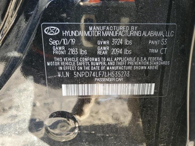 5NPD74LF7LH535273 - 2020 HYUNDAI ELANTRA SE BLACK photo 12