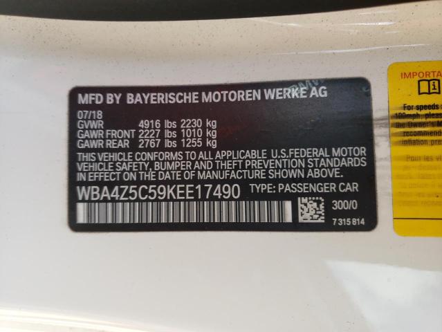 WBA4Z5C59KEE17490 - 2019 BMW 440I WHITE photo 13