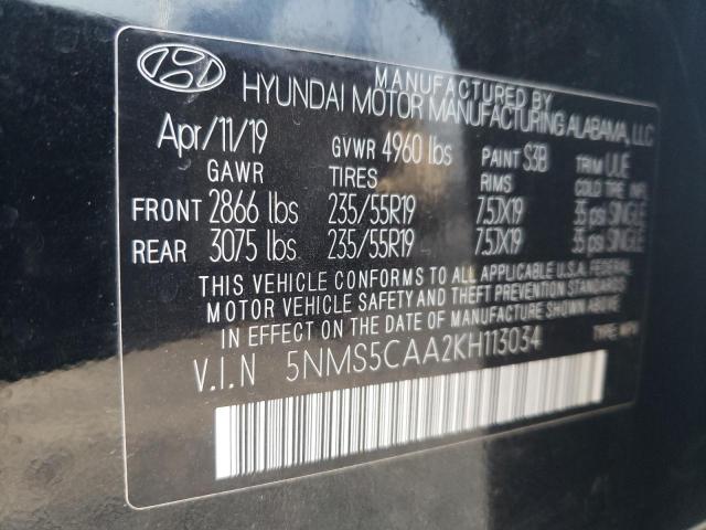 5NMS5CAA2KH113034 - 2019 HYUNDAI SANTA FE LIMITED BLACK photo 13