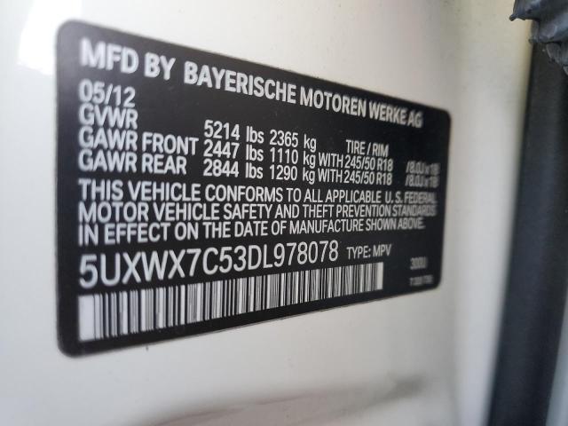 5UXWX7C53DL978078 - 2013 BMW X3 XDRIVE35I WHITE photo 12