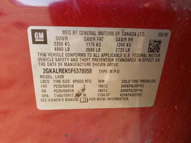 2GKALREK5F6378958 - 2015 GMC TERRAIN SLE RED photo 13