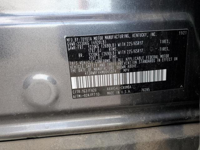 4T3RWRFV4MU045974 - 2021 TOYOTA RAV4 XLE GRAY photo 13