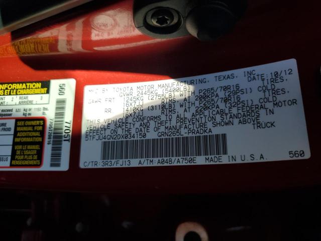 5TFJU4GN2DX034150 - 2013 TOYOTA TACOMA DOUBLE CAB PRERUNNER RED photo 12