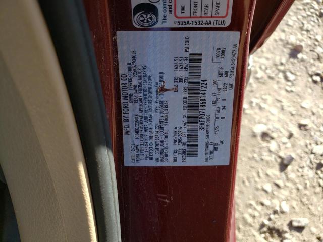 3FAFP07186R141224 - 2006 FORD FUSION SE MAROON photo 12