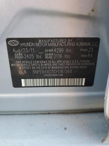 5NPEB4AC5CH361568 - 2012 HYUNDAI SONATA GLS BLUE photo 12