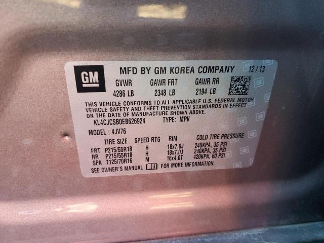 KL4CJCSB0EB626924 - 2014 BUICK ENCORE TAN photo 12