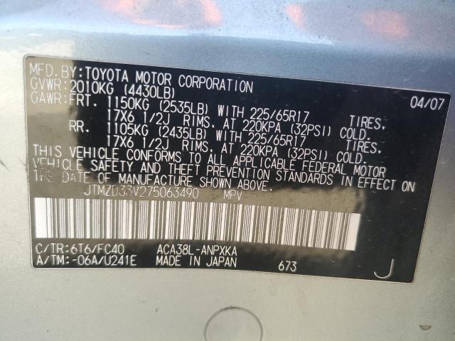 JTMZD33V275063490 - 2007 TOYOTA RAV4 GREEN photo 13