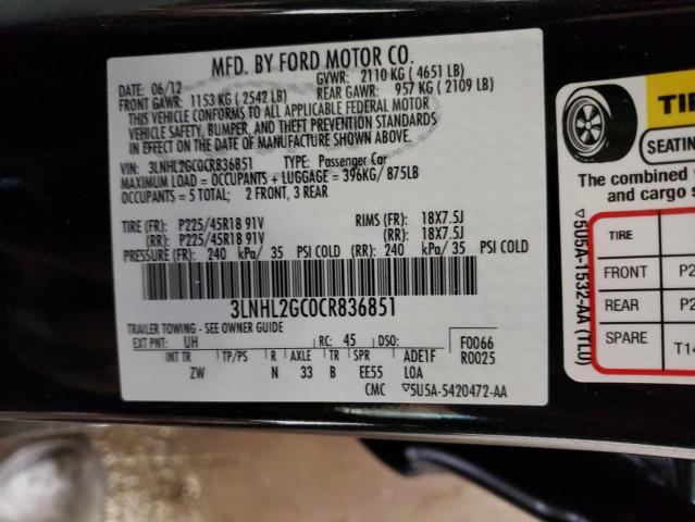 3LNHL2GC0CR836851 - 2012 LINCOLN MKZ BLACK photo 12