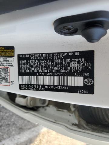 4T1BF32K96U622195 - 2006 TOYOTA CAMRY LE WHITE photo 12