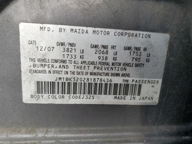 JM1BK32G281878436 - 2008 MAZDA 3 I GRAY photo 12