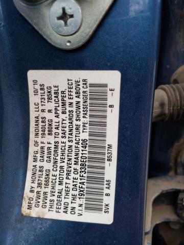 19XFA1F33BE011406 - 2011 HONDA CIVIC VP BLUE photo 12