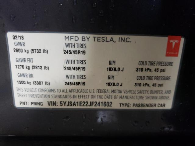 5YJSA1E22JF241602 - 2018 TESLA MODEL S GRAY photo 12
