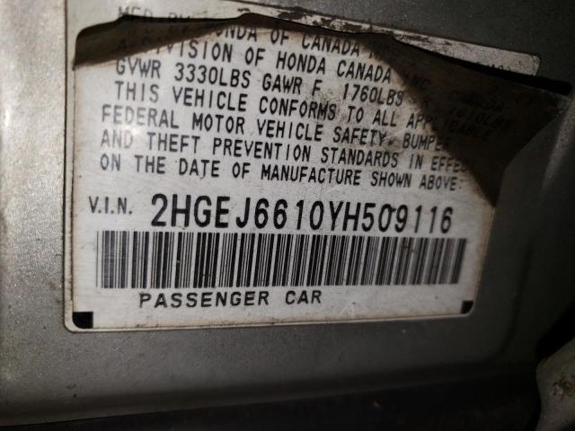 2HGEJ6610YH509116 - 2000 HONDA CIVIC BASE 银色 照片 12