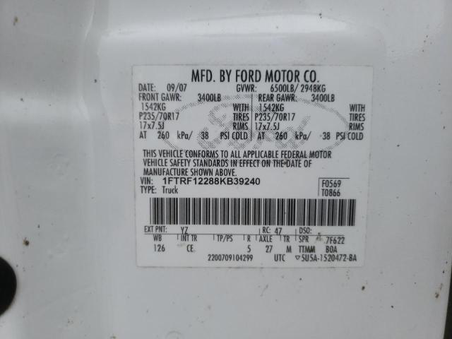 1FTRF12288KB39240 - 2008 FORD F150 WHITE photo 13