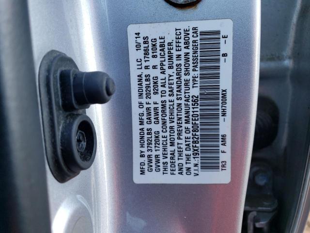 19XFB2F80FE011562 - 2015 HONDA CIVIC EX SILVER photo 12