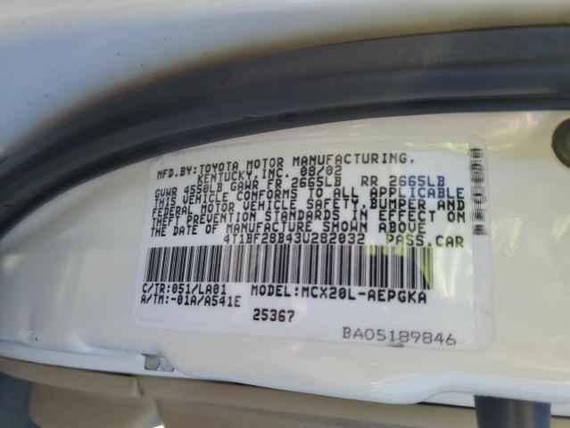 4T1BF28B43U282032 - 2003 TOYOTA AVALON XL თეთრი ფოტო 12