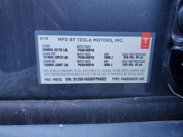 5YJSA1AG5DFP04922 - 2013 TESLA MODEL S GRAY photo 12
