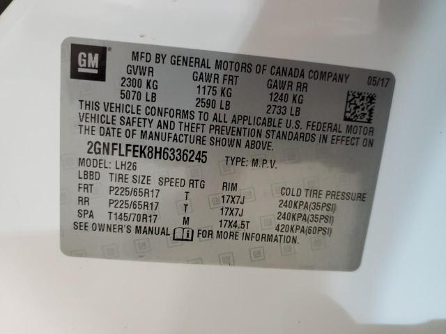 2GNFLFEK8H6336245 - 2017 CHEVROLET EQUINOX LT WHITE photo 12